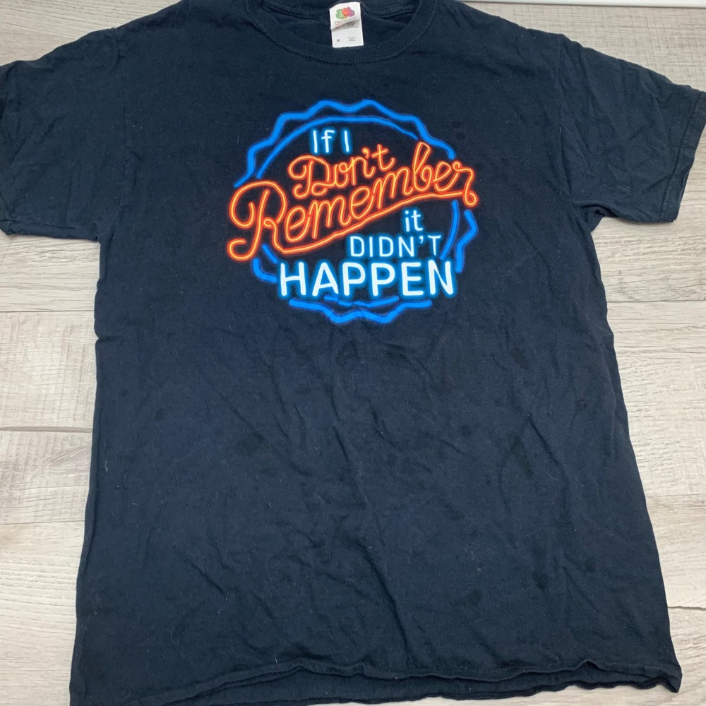 Fruit of the Loom Mens Graphic T-Shirt Black Neon If I Dont Remember Size M